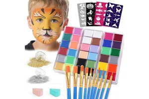 Face Painting Makeup for Kids Party 32 Colors Professional Oil Face Body Paint with 10 Brushes 4 Reusable Face Paint