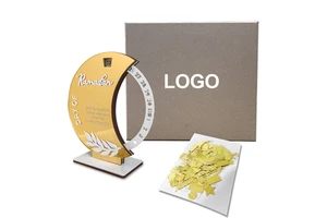 Eid Mubarak Advent Acrylic Rotate Moon Shaped Ramadan Countdown Calendar Gift Set New Wooded Base for Ramadan Holiday Supply