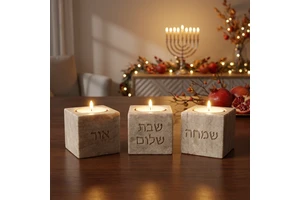 Candle Holders Set Modern Judaica Shabbat Candlesticks Tea Lights Concrete Shabbos Candles Jewish Gift Home Christmas Birthday