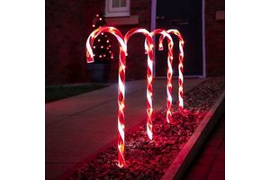 Holiday Light Decoration Red Plastic Bo Lighted Candy Cane 30 Inch with Timer Function 2 AAA Batteries Not Included Made Vietnam