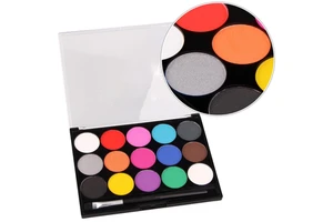 Professional 15-Color Makeup Face Paint Palette Set Washable Water-Based Body Paint Kit with 2 Brushes for Festivals