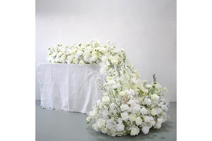 Wholesale J&M Classic Style Silk White Artificial Flower Arrangement Roses Baby's Breath Wedding Table Centerpieces Decorations