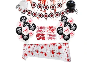 HIPIE Horror Halloween Party Supplies Bloody Banner Garland, Table Runner Window Stickers & Balloons Background Decor