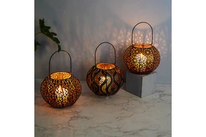 New Hollowed-out Ironwork Christmas Halloween Pumpkin Lantern Candlestick Scene Atmosphere Decoration