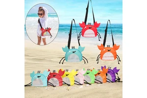 Kids Beach Mesh Bag with Big Crab Design for Seashell Sand Toy Collection Party Favors for Baby Beach Outings