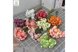 New Arrival Artificial Tea Rose Mini Ranunculus Bouquet Flower Silk Fabric For Home Wedding Party Decoration