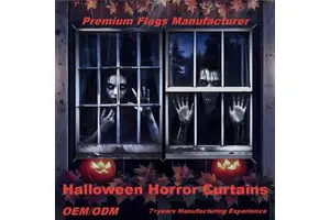 Classic Polyester Digital Printed Hanging Ornaments for Halloween Party Decorations Scary Curtains for Doors and windows