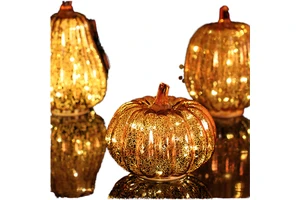 Battery-Operated Eco-friendly Durable LED Glass Pumpkin Light with Timer for Halloween & Fall Thanksgiving Party Decoration