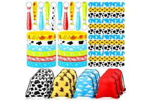 Cartoon Story Birthday Party Slap Bracelets Silicone Wristbands Key Chains Pendants Toy Prize Goodie Drawstring Gift Bag Favor