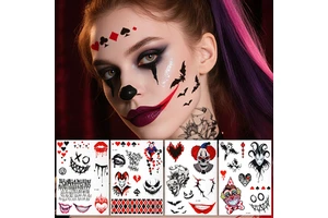 Halloween Horror Thriller Body Face Art Demon Mouth Devil Squad Temporary Tattoo Sticker Water Transfer Waterproof Printing