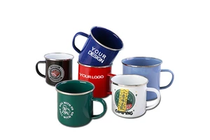 Wholesales Custom Logo Reusable Rolled Rim Metal Steel Tin Rim Sublimation Blank Coffee Tea Cup Enamel Camping Mug With Handle