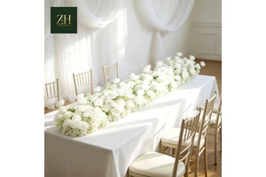 Romantic White Silk Rose Flower Runner Wedding Arrangement For Hotel Table Centerpiece