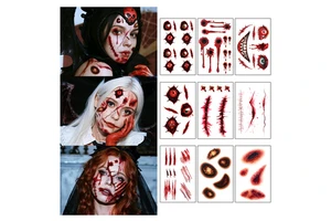 Halloween Face Stickers Paper Temporary Tattoo Facial Makeup Blood Scar Clown Spider Ghost Bat Pumpkin Waterproof Tattoo Body
