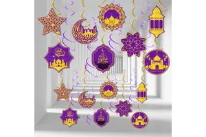 Ramadan Star and Moon Hanging Swirls Home Ceiling Decorations for Eid Mubarak Muslim Hanging Swirls Ramadan Supplies