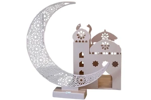 Islamic Decorative Eid Gift Ramadan Table Decor Crescent Moon Ramadan Eid White Metal Gifting Purpose
