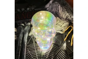 Halloween Bulk Wholesale Scary Plastic Ghost Head Model Light-Up Skull Decoration with String of Lights Holiday Supplies