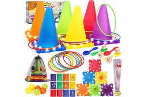 49PCS Carnival Games Outdoor Combo Set for Kids , Plastic Cones Obstacle Course Bean Bags Balls Ring Toss Game
