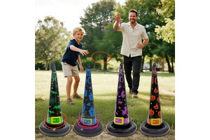 Joyee Custom 54*26cm Eco-friendly PVC Factory Sale Inflatable Witch Hat Ring Toss Halloween Game for Kids Party Novelties
