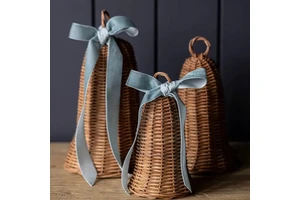 Best Seller Christmas Ornaments Rattan Bell Decoration Natural Wicker Set of 3 Bells Christmas decor sets on sale