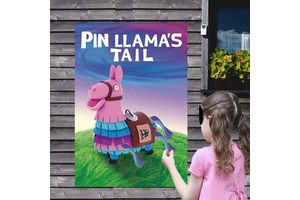 Video Game Party Supplies Large Poster 24pcs Tails Stickers Pinata Party Games Pin Tails Llama Decorations for Kids' Parties
