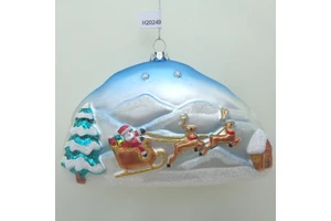 Santa & Elk Winter Scene Glass Ornament Glittery Mountain Landscape Christmas Tree Holiday Home Decor