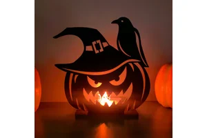 Custom Eco-friendly Halloween Wooden Pumpkin Candlestick with Monster Projection for Indoor Party Decorations