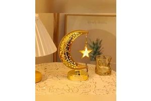 BRUSHSTROKE BLISS Crescent Moon Design Metal Ramadan Decor Handmade Durable Rechargeable Battery Glowing New Arrival Creating