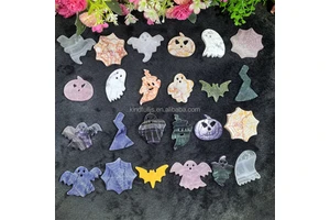 Mixed Materials Crystal Ghost Natural Energy Healing Rose Quartz Pumpkin Bat for Halloween Decor