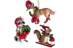 Customized Resin Fox Squirrel Raccoon Figurine Sculpture Christmas Tree Mushrooms Wild Animals Christmas Party Style Ornament