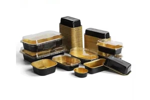 TIA Take Away Food Package Foil Containers Black Gold Color Smooth Wall Disposable Aluminum Foil To Go Containers With Lids