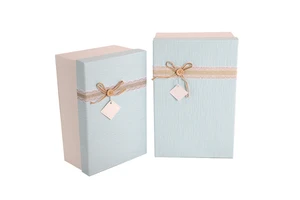 Custom Rustic Lace Ribbon Gift Box Light Blue Hard Cardboard Wedding Favor Gift Packaging Box With Wooden Button