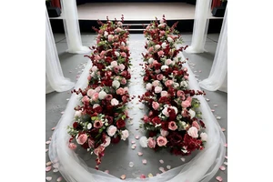Luxury High Quality Modern Silk Artificial Red Flower Row Wedding Decoration Table Runner Floor Floral Backdrop Arrangement