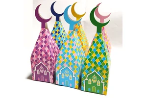 Eid Mubarak Gift Boxes Mosque Moon Lantern Candy Treat Decorative Packaging for Muslim Ramadan Supplies