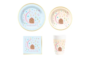DAMAI Eid Al-Fitr Muslim Islamic Supplies Disposable Paper Plates Napkins Banners Ramadan Tableware Set