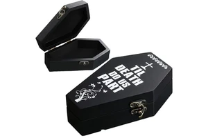 Solid Wood Gothic-Style Coffin Ring Box Lock Storage Box With Lid Halloween Decoration Quirky Keepsake Box Indoor Use