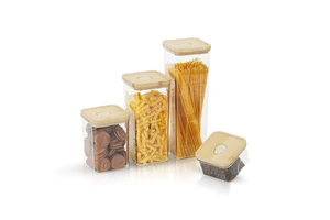 Clear Plastic Small Food Storage Canister Snack Organizer Rice Container Jar With Bamboo Lid Air Release Valve