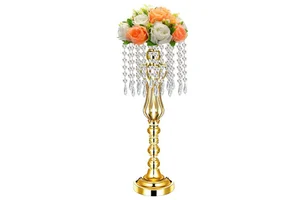 Luxury Centerpieces for Wedding Table Decoration Gold Silver Metal Flower Stand Wedding Table Centerpieces With Beads