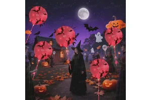 Transparent Glossy Bobo Balloon Bat Sticker Halloween Set for Halloween Day of the Dead Unisex Decoration