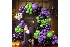 116Pcs Halloween Theme Balloon Garland Kit Black Purple Latex Reusable Balloons Accessories Set Halloween Decoration Supplies
