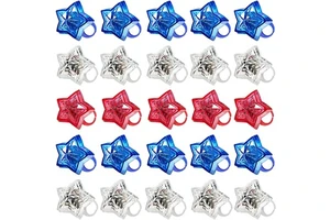 4th of July Party Favors Supplies LED Light up Ring Red White and Blue Stars Kids Toys Patriotic Party Accessories Decorations