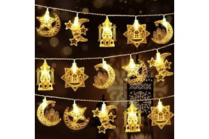 Ramadan Kareem LED Color Pendant Battery-powered Moon Star Decor for Muslim Islam Festival Eid Mubarak Party Ramadan Supplies