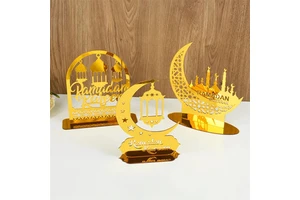 Islamic Ramadan Moon Star Ornament Eid Mubarak Acrylic Ornament Home Table Decoration Kareem Eid Gift Party Supplies