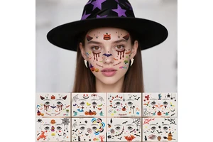 Halloween Glow in Dark Face Tattoos Sticker Easy to Clean Cartoon Pumpkin Spider Stickers Kids Party Luminous Body Decals