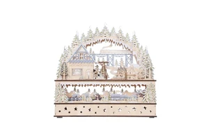 45cm Holiday Ornaments Wooden Christmas Xmas Village Accessories Bridge Shape Wooden Light LED Winter House Decoration Deco