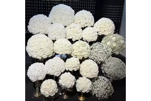 Romantic White Silk Roses & Hydrangea Ball Wedding Centerpiece & Table Floral Decor for Artificial Flowers