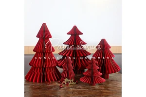 Paper Tree Honeycomb Paper Christmas Festival Tree Hanging Ornaments with Magnets Xmas Home Decorations