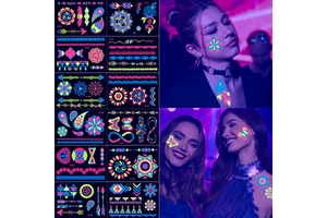 12Pcs Fluorescent Face Sticker Butterfly Fake Body Tattoo Waterproof Sticker Masquerade Neon UV Light Flash Face Body Sticker