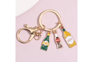 Creative Red Wine Bottle Key Chain Beer Cup Keyring Handbag Ornaments Accessories Bar Souvenir Gift