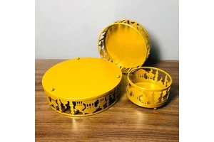 New Arrival 3Pcs/Set Gold Round Islamic Muslim Ramadan Mubarak Holiday Supplies Dinner Food Iron Tray Home Holiday Decorations