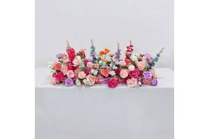 Wedding Reception Table Setup Flower Centerpiece Garland Floral Design with Candle Light Decoration
